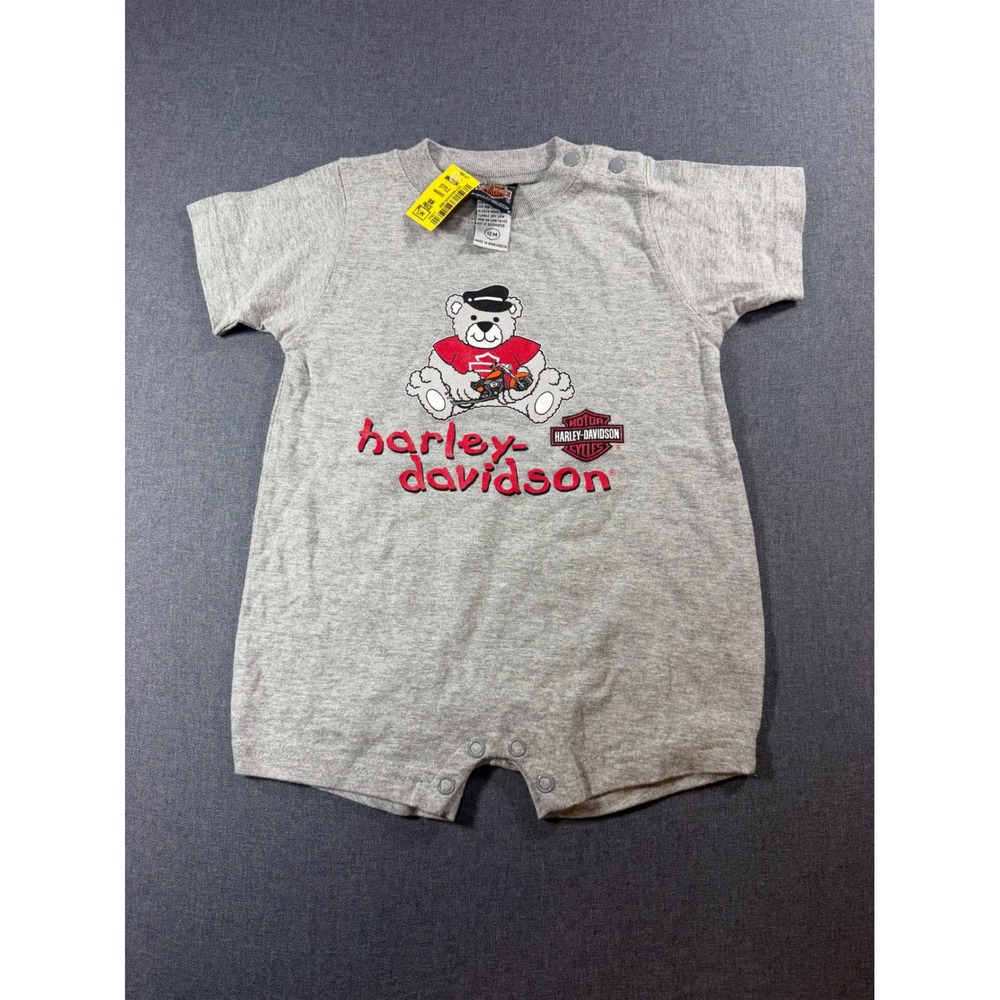 VINTAGE RARE Harley-Davidson Baby Biker Bear Romper Heather Gray 12M 6600HD